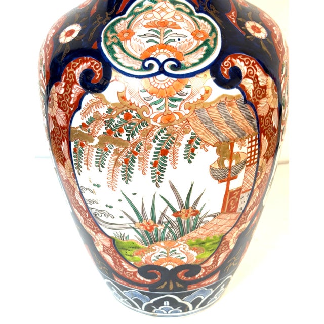 Large Meiji Period Imari Porcelain Garden Landscape Vase, Attributed to Fukagawa For Sale - Image 9 of 16