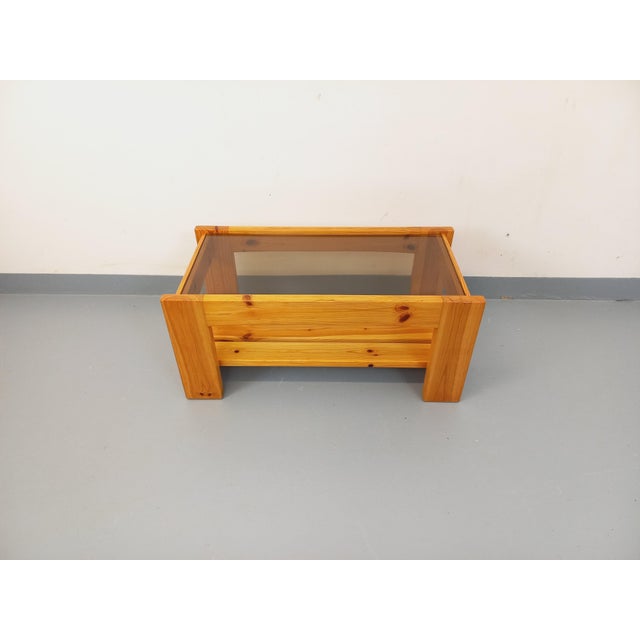 Vintage Coffee Table in Pine and Smoked Glass, 1970s For Sale - Image 11 of 18