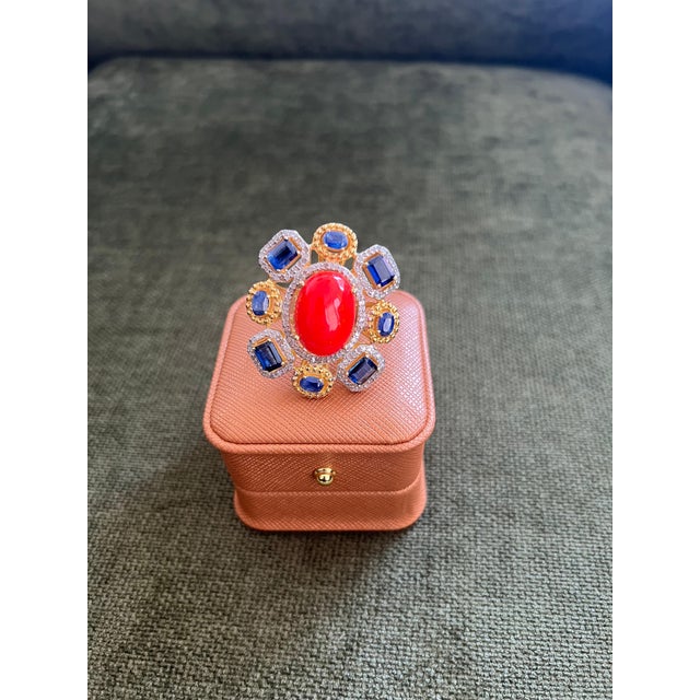 Bochic "Orient" Vintage Diamond, Blue Sapphire & Opal Ring Set 18K Gold & Silver For Sale - Image 9 of 18