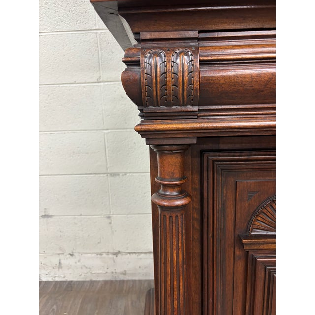 Brown Antique Late 1800s French Renaissance Revival Walnut Step Back Bookcase Cabinet For Sale - Image 8 of 17