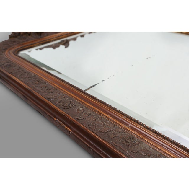 Brown Louis Philippe Mirror in Plaster and Wood with Handcrafted Decorations, France, 1890s For Sale - Image 8 of 12
