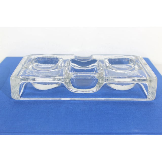 Early 20th Century Vintage Clear Glass Inkwell and Pen Holder Desk Organizer Ink Well For Sale - Image 5 of 8