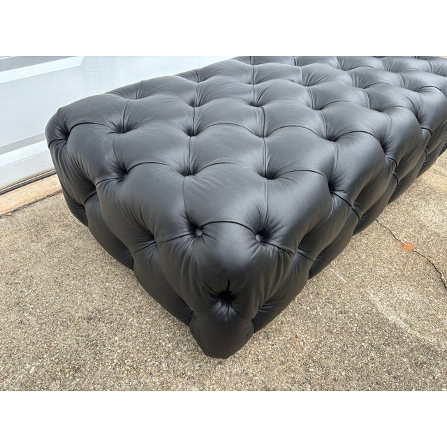 1950s 1950s Large Chesterfield Style Tufted Black Italian Leather Ottoman Bench For Sale - Image 5 of 11