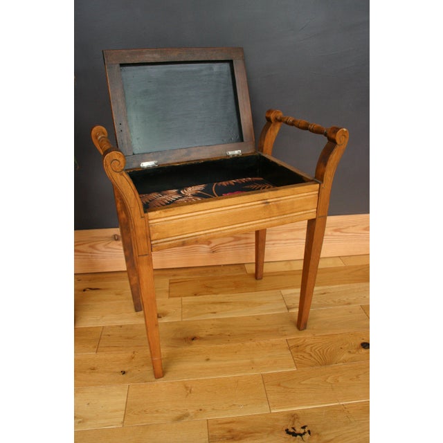 Brown Edwardian Piano Stool in Geometric Fabric, 1890s For Sale - Image 8 of 9
