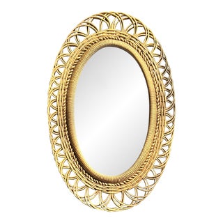 Mid 20th Century Faux Wicker Framed Mirror For Sale