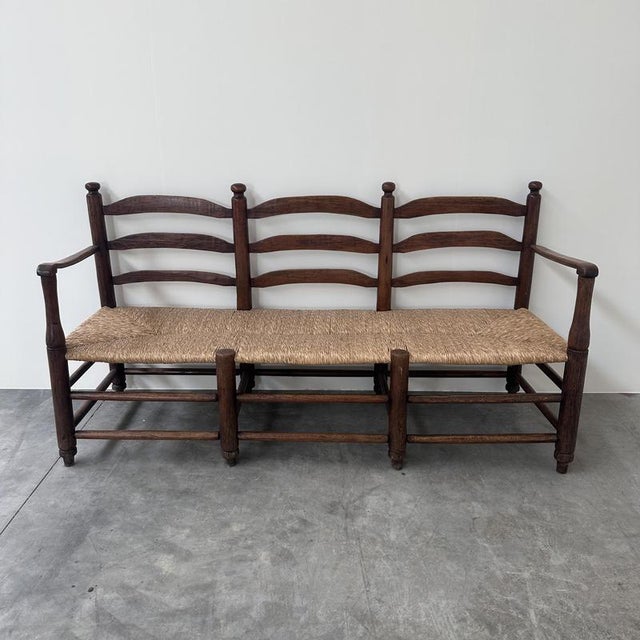 Antique French Provincial Radassier Bench in Oak with Rush Seat, France For Sale - Image 11 of 16