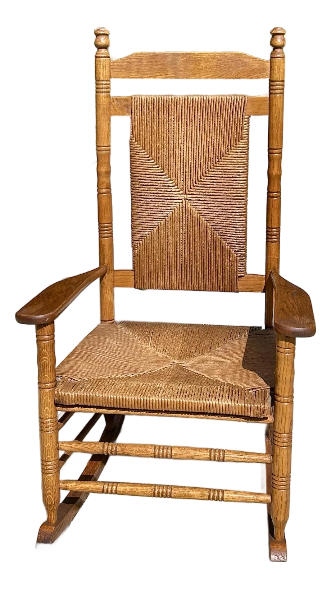 Extra Large Adult, Rush-Woven Seat and Backrest, Solid Oak, Turned