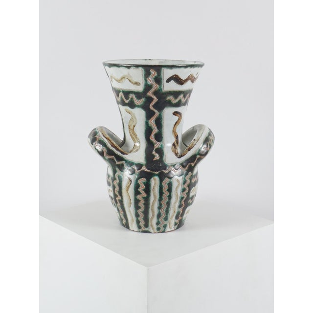 Ceramic Large Ceramic Vase with Handles by Robert Picault, 1950 For Sale - Image 7 of 11