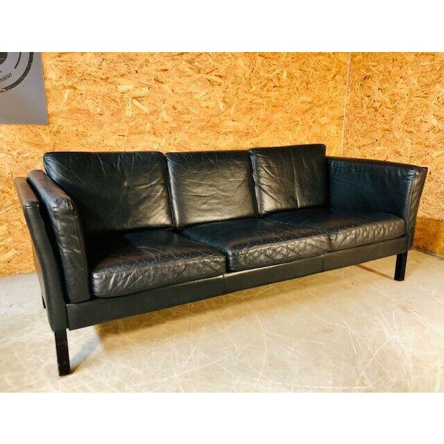 1970s Mid-Century Danish 3-Seater Black Leather Sofa from Mogens Hansen For Sale - Image 5 of 9