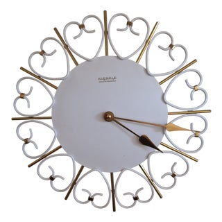 Vintage Wall Clock with White Metal Case with Brass Rays and Hands by Kienzle, 1970s For Sale