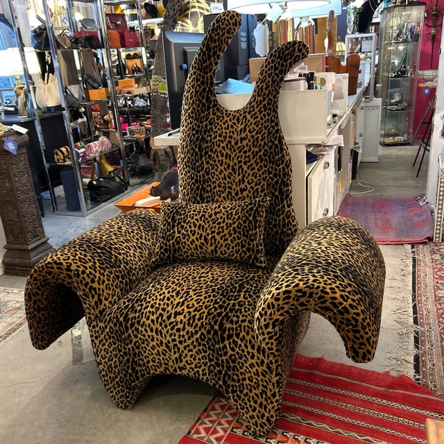 Postmodern Curvaceous Leopard Print Custom Arm Chair For Sale - Image 3 of 9