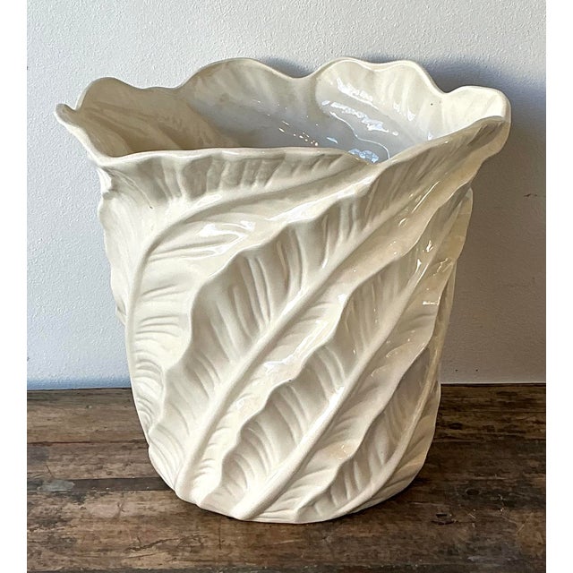 Vintage Glazed Ceramic Banana Leaf Planter For Sale - Image 4 of 12
