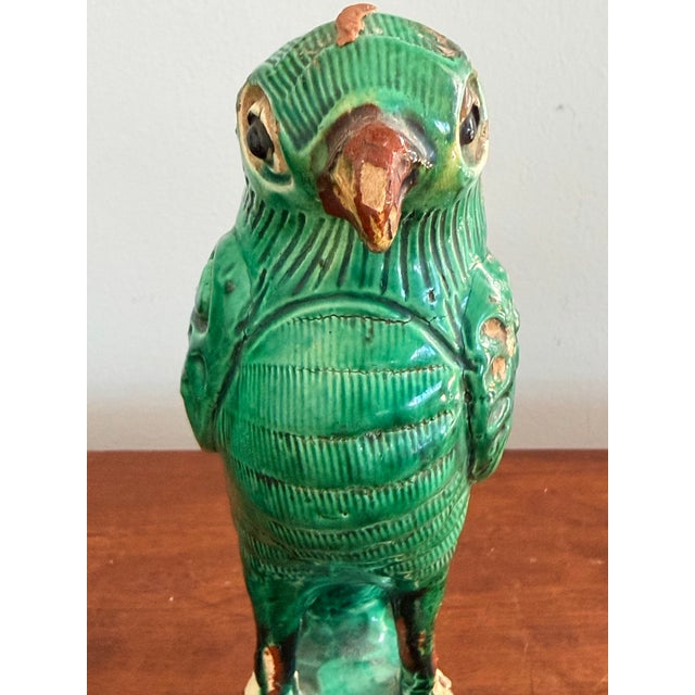 Chinese Pair Antique Chinese Green Parrots For Sale - Image 3 of 12