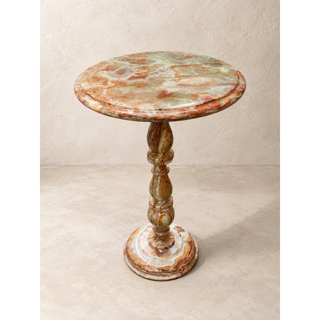 Handcrafted Natural Green & Peach Onyx Pedestal Side Table by Zarva Stone For Sale - Image 10 of 10