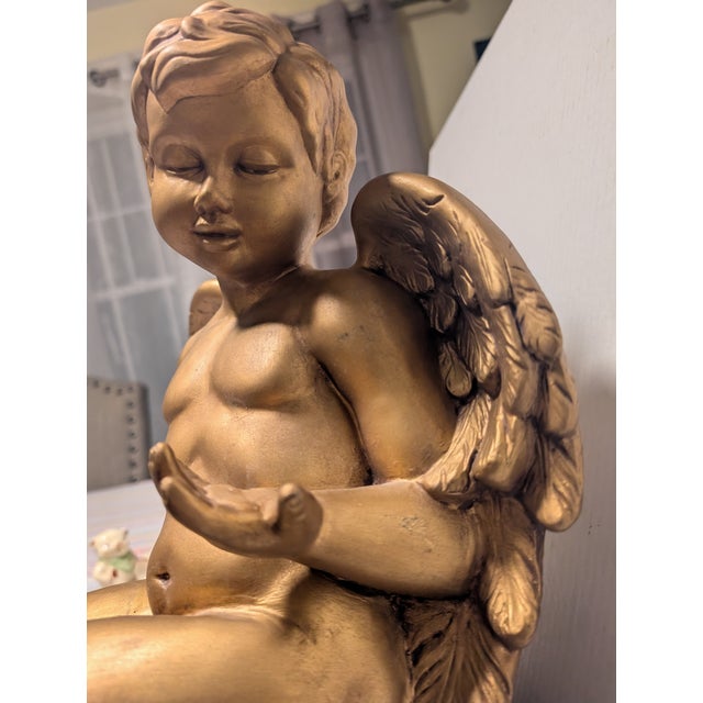 Gold French Putti Cherub Angel Sculpture Sitter For Sale - Image 8 of 17