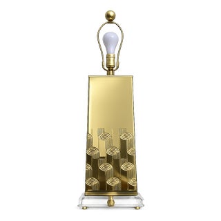 1970s Pierre Cardin Style Brass and Lucite Table Lamp For Sale