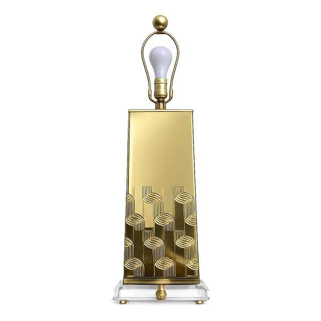 1970s Pierre Cardin Style Brass and Lucite Table Lamp For Sale