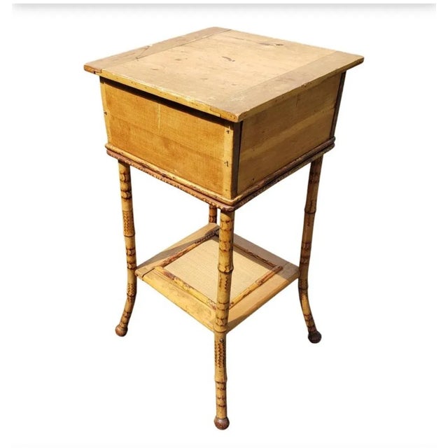 Vintage Ornate Bamboo and Woven Raffia Industrial and Work Table, Side Table, Circa 1950s For Sale - Image 10 of 10