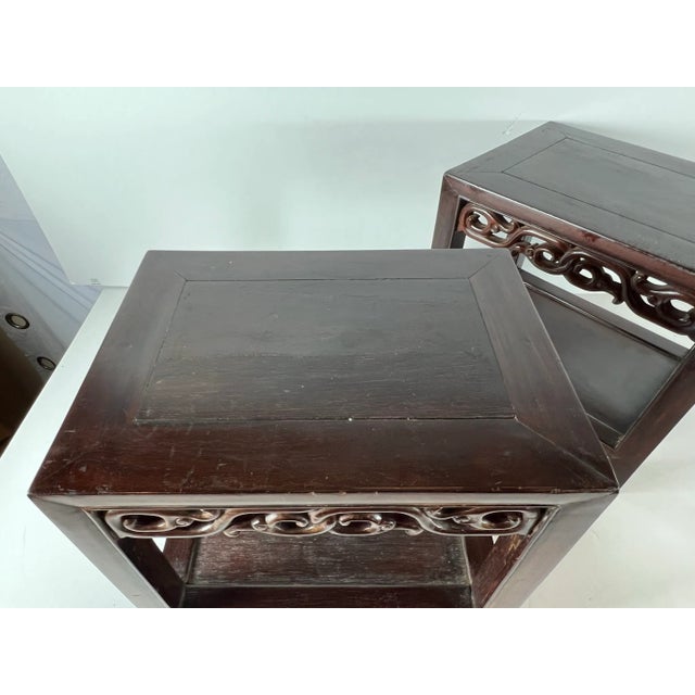 Black Early 20th Century Antique Black Wood Suan Zhi Rectangular Stands - Set of 2 For Sale - Image 8 of 10