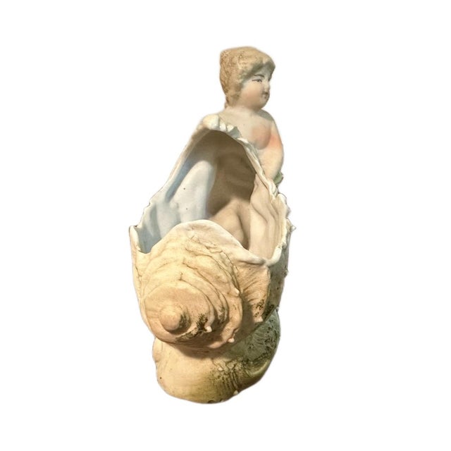 Rococo Antique Rococo Porcelain Bisque Putto Cherub W/Conch Spill Vase/Small Planter For Sale - Image 3 of 5