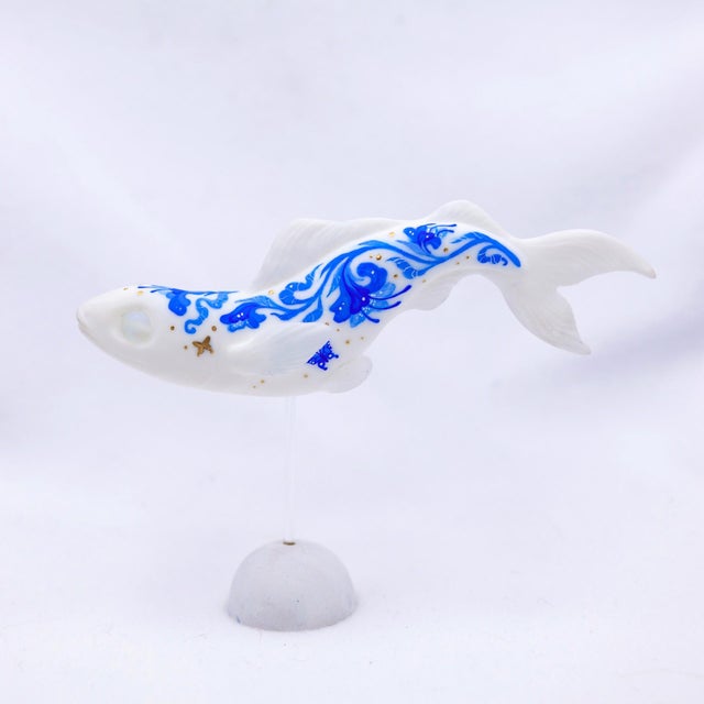 Delft Fish 4 by Nana Williams | Resin Cast, Acrylic Gouache of a decorative fish sculpture For Sale