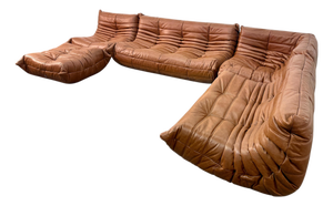 Set of 5 Togo Sofa in Cognac Leather by Michel Ducaroy for Ligne Roset, 1970s