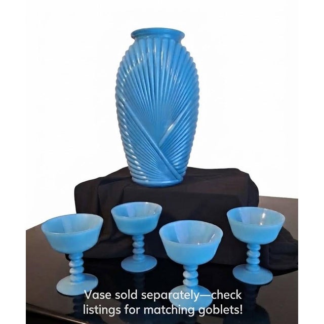 1980s 1980s Art Deco Revival French Blue Satin Draped Anchor Hocking Glass Vase For Sale - Image 5 of 5