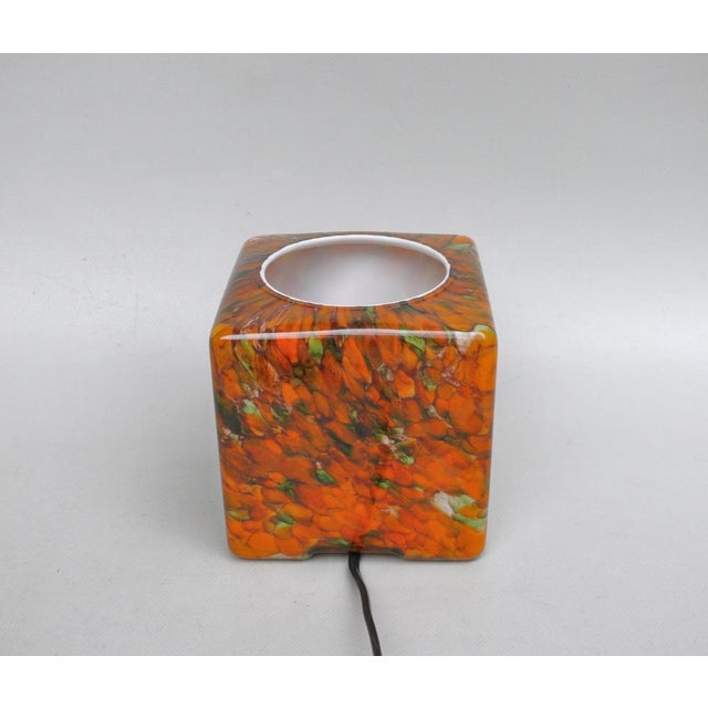 Flamed Cased Glass Table Lamp Cube in Orange, Green, Black and Beige by Peill & Putzler, 1970s For Sale - Image 6 of 16