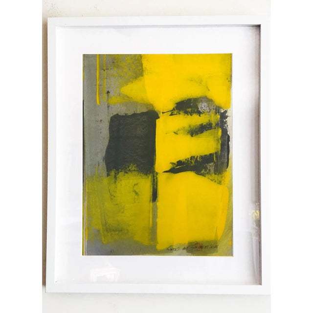 2020s "Static 408" Contemporary Abstract Yellow Mixed-Media Painting, Framed For Sale - Image 5 of 5
