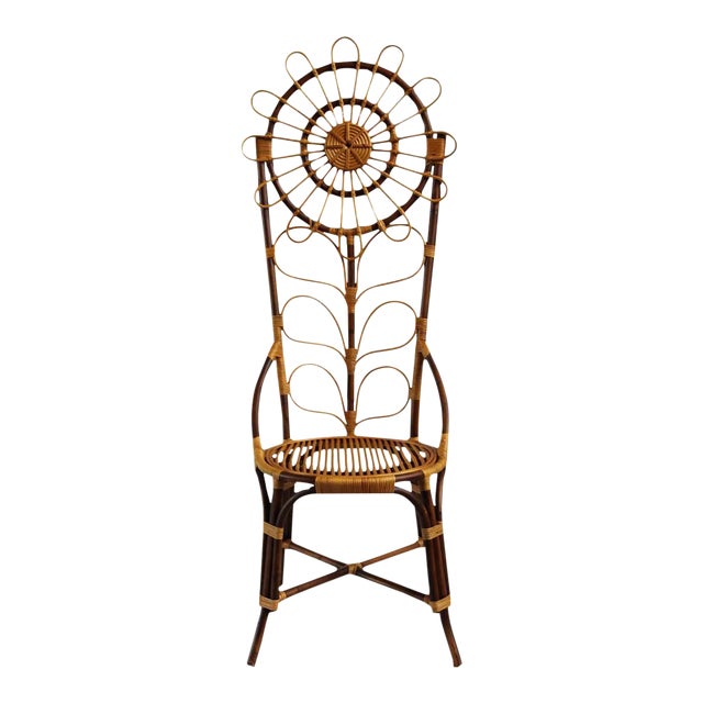 Vintage Tall Bamboo Boho Sunflower Chair For Sale
