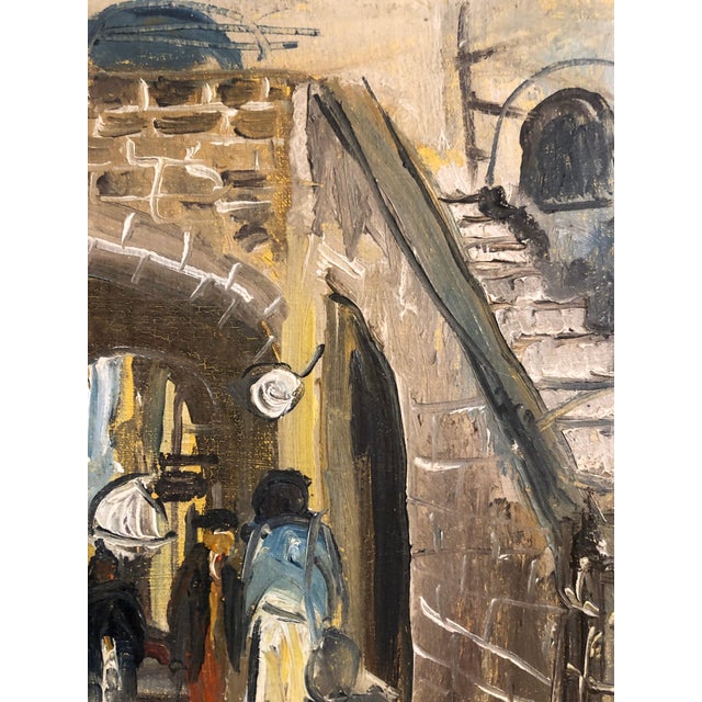 Impressionist Shaul Victor, Israeli Judaica Oil Painting, Street Scene Jerusalem or Safed For Sale - Image 3 of 6
