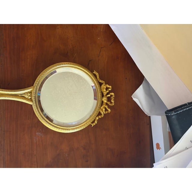 Metal Antique French Bronze Hand Mirror With Hand-Painted Portrait Miniature, Circa 1880–1900 For Sale - Image 7 of 7