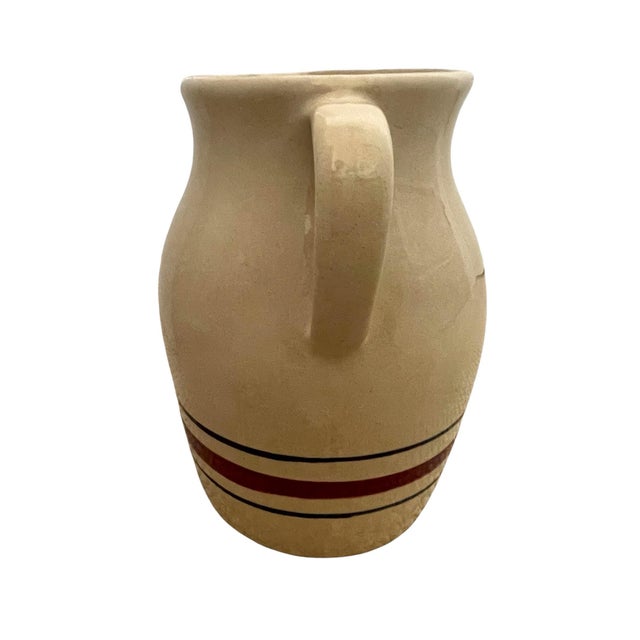 Robinson Ransbottom Blue Red Stripe 3 Quart Stoneware Pitcher Roseville Ohio For Sale - Image 4 of 6