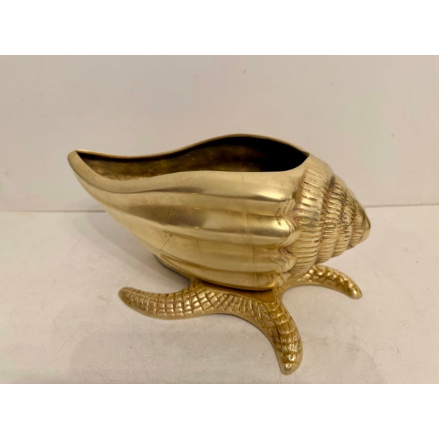 1960s Nautical Brass Sea Shell on Starfish Base Planter For Sale - Image 5 of 12