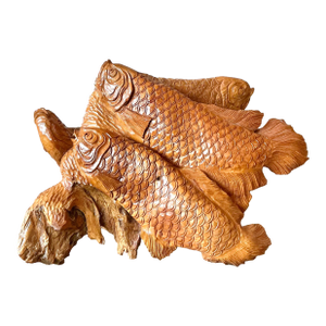 Vintage Boho Carved Trunk Koi Sculpture
