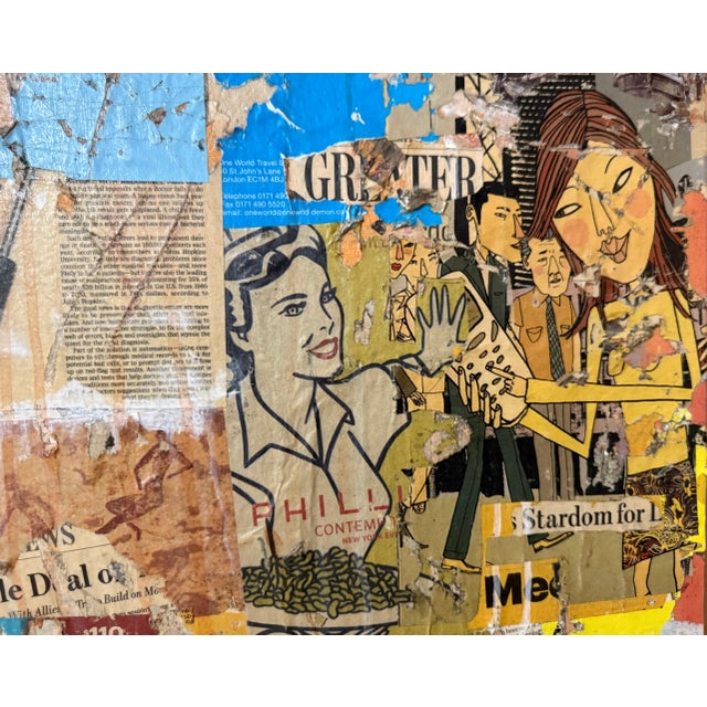 Mike Falcon, Large Mike Falcon Torn Paper Collage Painting Assemblage Pop Art Decollage For Sale In Miami - Image 6 of 18