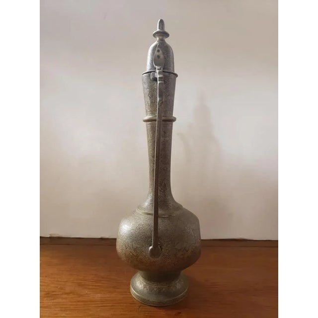 Mid 20th Century Indian Etched Brass Ewer Pitcher For Sale - Image 4 of 7