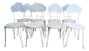 Wrought Iron Garden Chairs, Set of 8