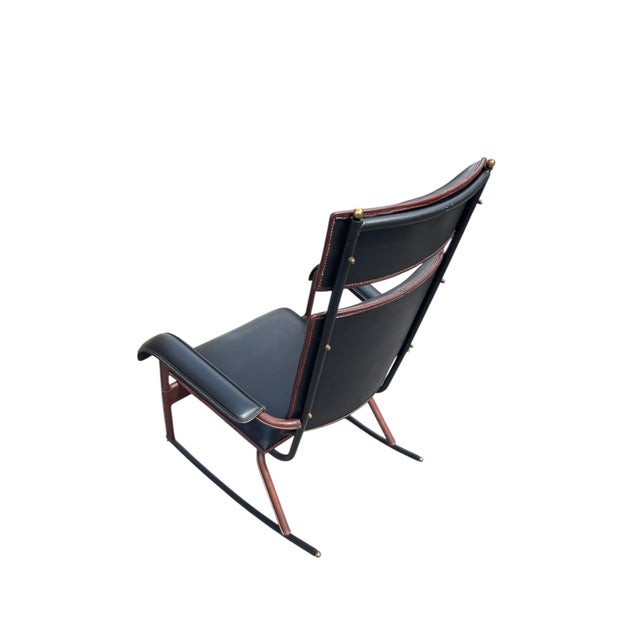 1950s Stitched Leather Rocking Chair by Jacques Adnet, 1950s For Sale - Image 5 of 12