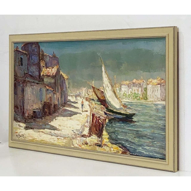 French French Framed Oil Painting of Seaside Village by Maurice Barle For Sale - Image 3 of 13