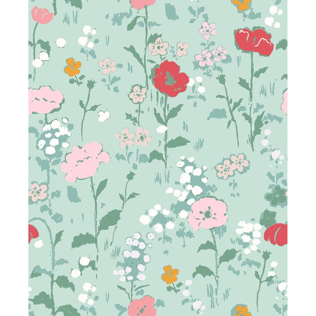 Art Deco Poppies (var. 2) Wallpaper by Paule Marrot in Pale Mint For Sale - Image 3 of 3