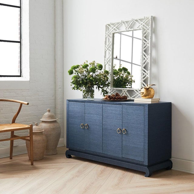Bungalow 5 Meredith Lacquered Navy Blue Grasscloth 4Door Sideboard