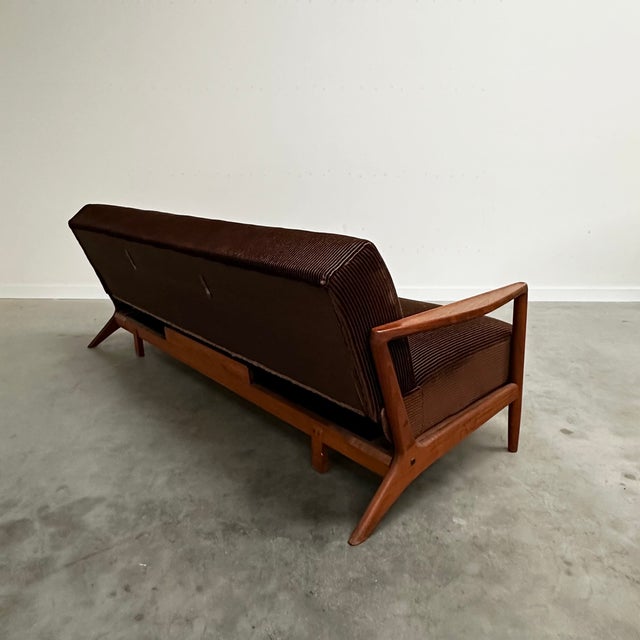 Mid-Century Teak Daybed Sofa with Corduroy Fabric, 1960s For Sale - Image 6 of 11