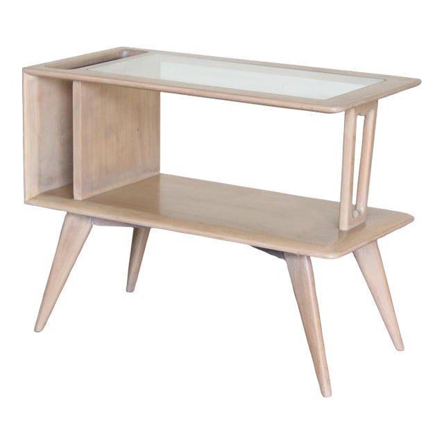 Late 20th Century Mid Century Walnut Side Table With Glass Top For Sale