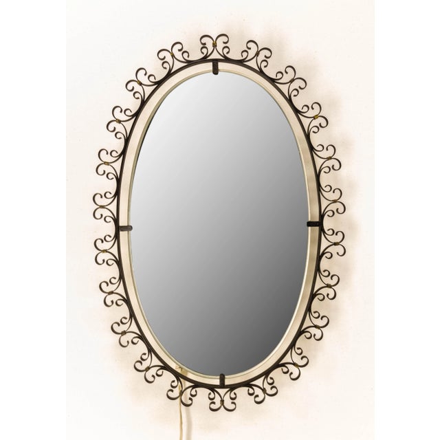 French Illuminated Mirror in Metal Frame, 1960s For Sale - Image 11 of 11