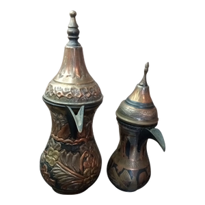 VTG Pair of Hammered Bronze Dallah Pots in Gradient Sizes