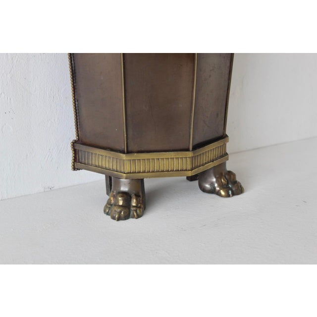 Mid 20th Century Slim Brass Wall Umbrella Stand Cane Holder Decorative Medallions Paw Footed Details For Sale - Image 14 of 16