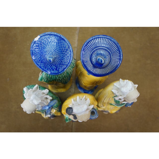 Printmaking Materials 5 Chinese Shiwan Ceramic Polychrome Mudmen Figurines Statues 10" For Sale - Image 7 of 18