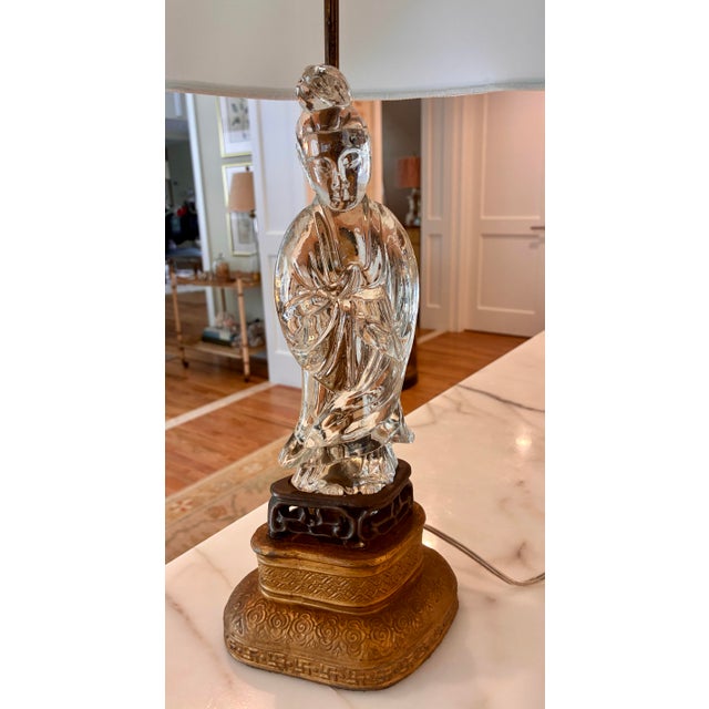 1900s Early Crystal Glass Guanyin Lamp For Sale - Image 4 of 12