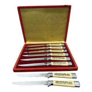 Vintage Othello Solingen Germany Steak Knife Set With Hunting Scene Handles – Set of 8 For Sale